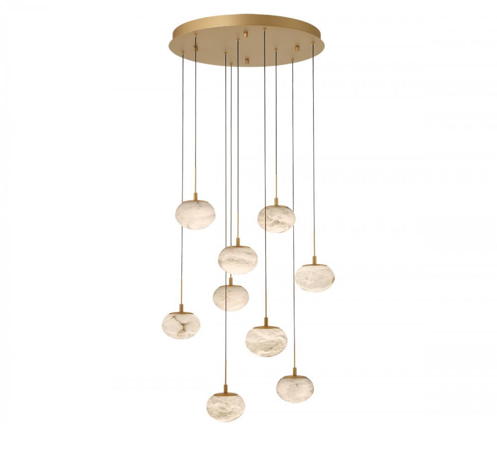 Calcolo, 9 Light Round LED Chandelier, Painted Antique Brass