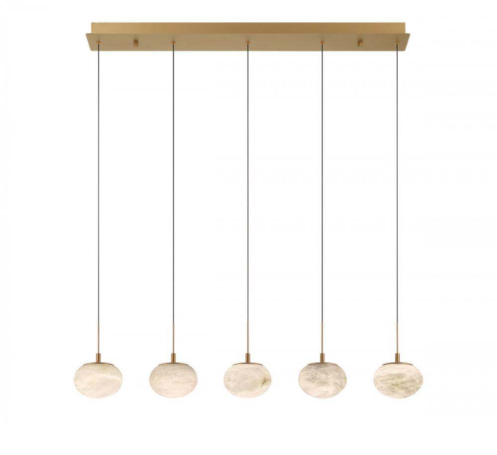 Calcolo, 5 Light Linear LED Chandelier, Painted Antique Brass