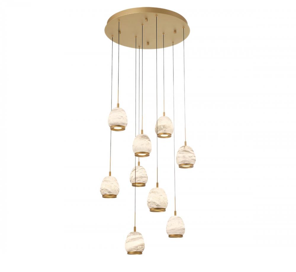 Lucidata, 9 Light Round LED Chandelier, Painted Antique Brass