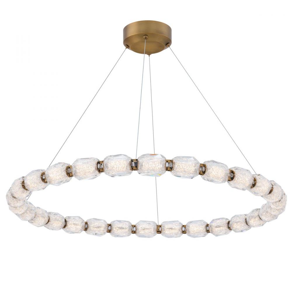 Seduction 28 Light 120-277V LED Circular Pendant in Aged Brass with Clear Radiance Crystal