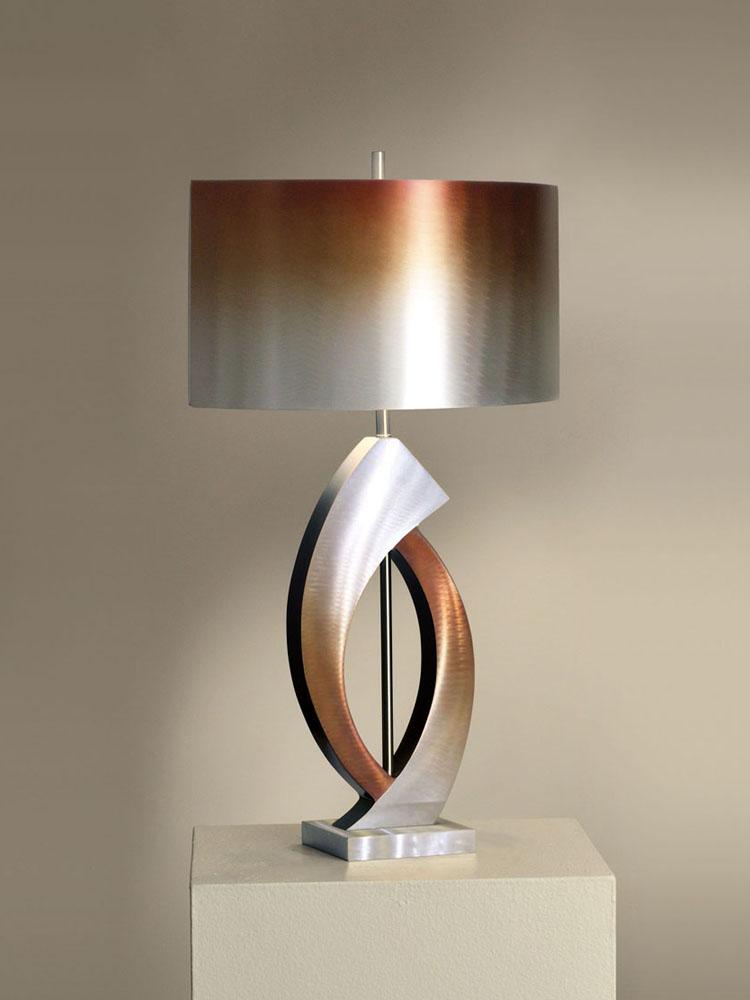 NOVA of California Swerve Contemporary Table Lamp, Oval Shade, Aluminum and Wood, 31 inches Height