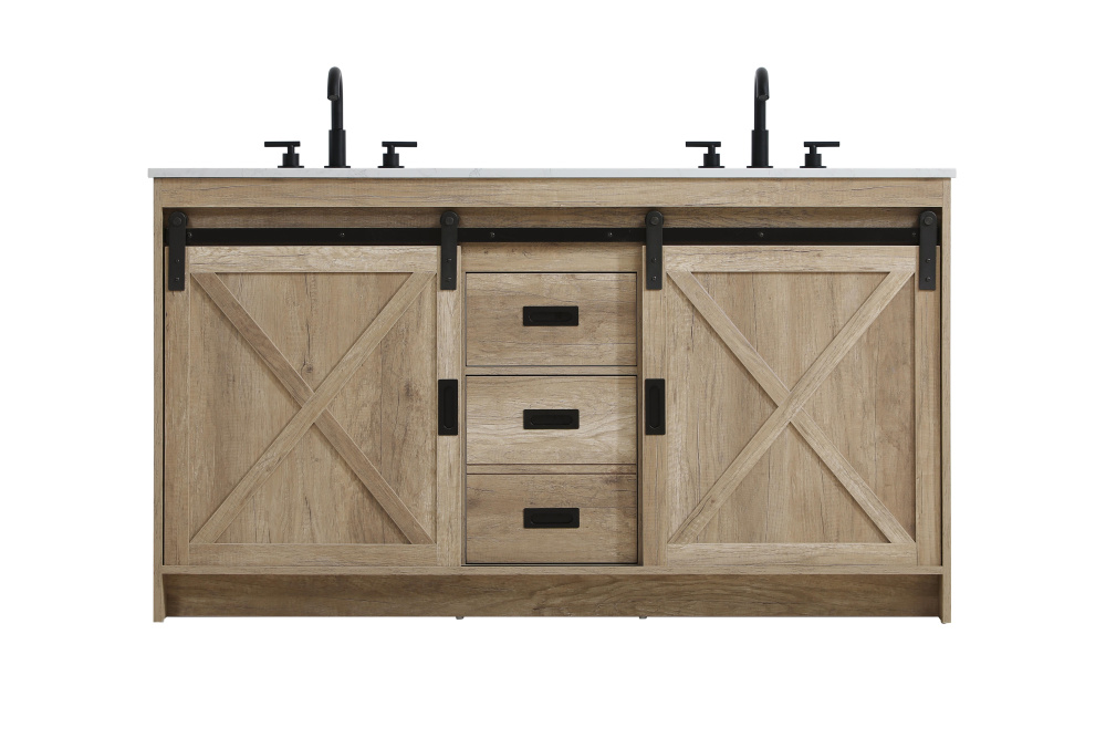 Austin 60 inch Double Bathroom Vanity in Natural Oak